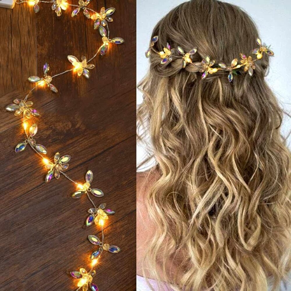Wedding Hair Vine Silver Rhinestone Bridal Headpiece Lighted Crystal Headband